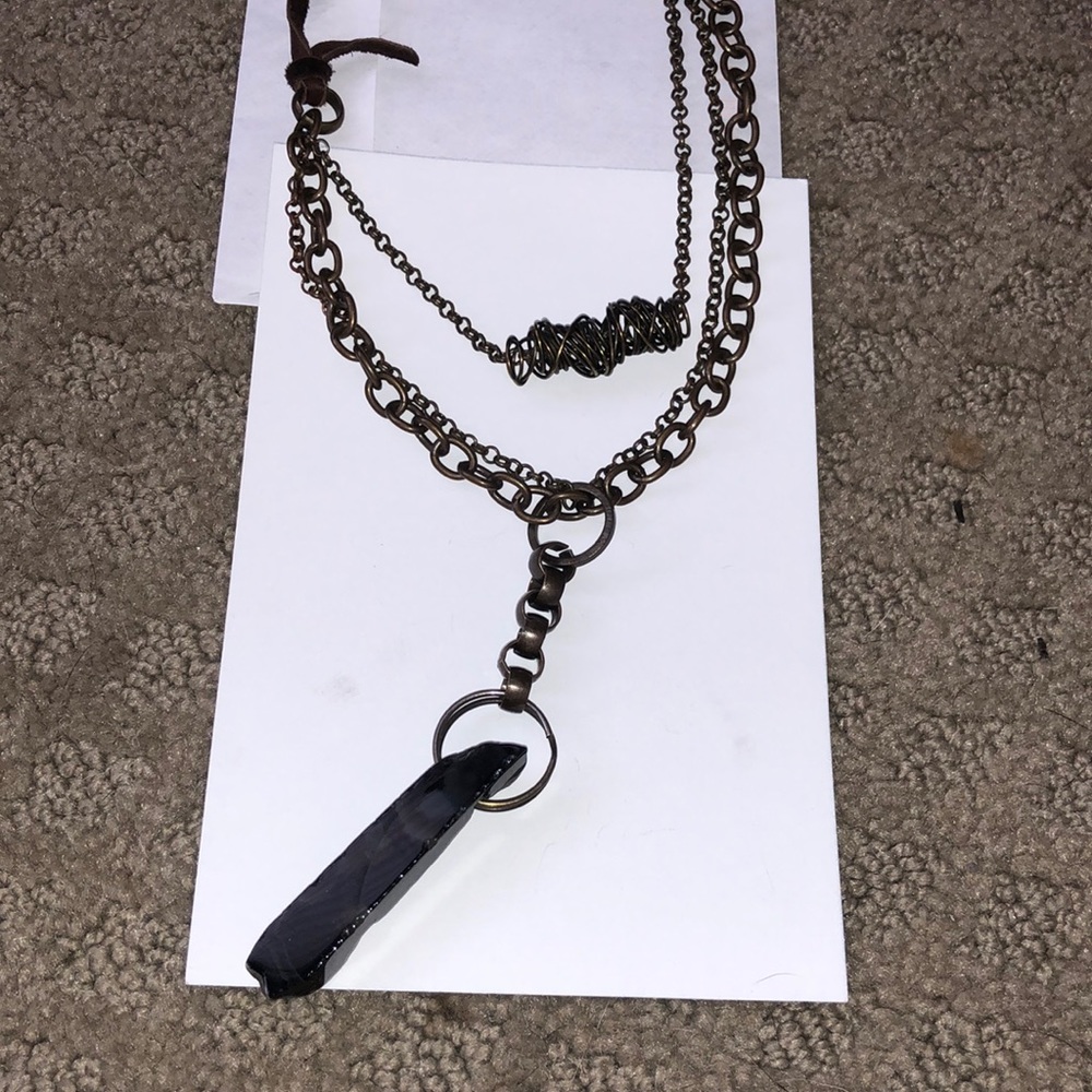 Leather Metal and Crystal Necklace